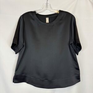 Spanx "satin" dressy tee L black silky relaxed fit